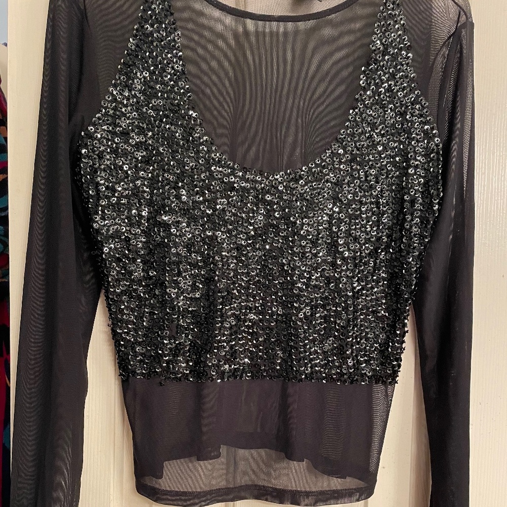 Size medium black sheer and sequin top